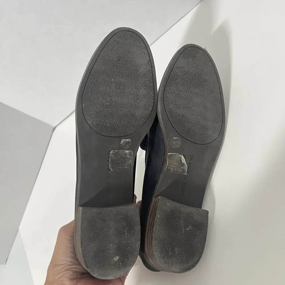 Lucky Brand Womens Loafers Shoes Size 7 Cahill Black Nubuck Leather Slip On